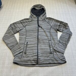 Kuhl Womens Hoodie Medium Gray Striped Full‎ Zip Thumbholes Hiking Outdoors